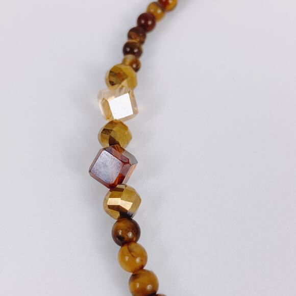Vintage Tiger Eye Gemstone Necklace Amber Glass Beaded Choker Silver Tone Toggle - Picture 8 of 12